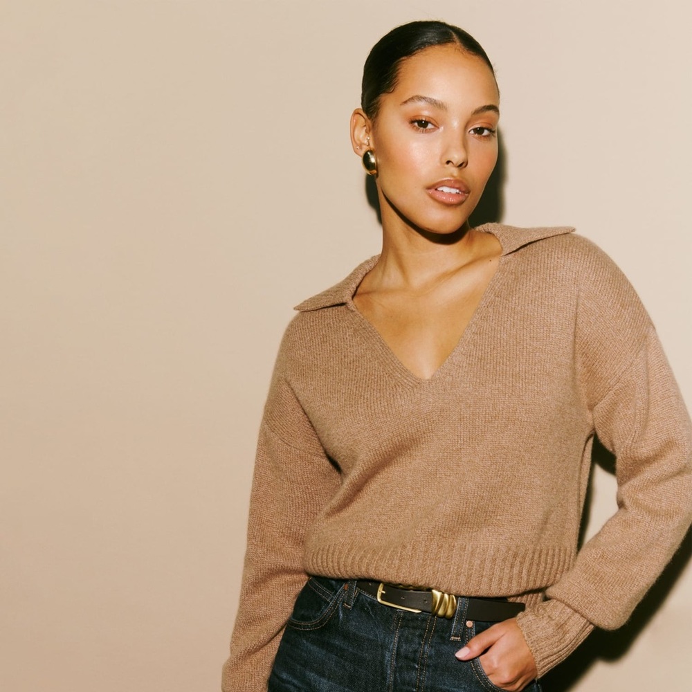 Reformation Camel V-Neck Sweater